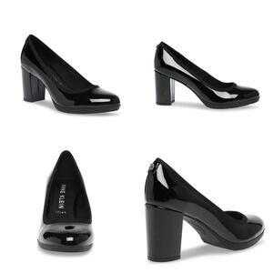 Anne Klein Castana Round Toe Block Heel Pump Black patent leather Women's 6
